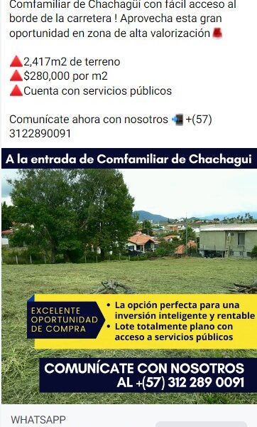 Excelente lote en venta en Chachagui!!!