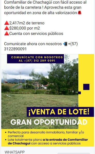 Excelente lote en venta en Chachagui!!!